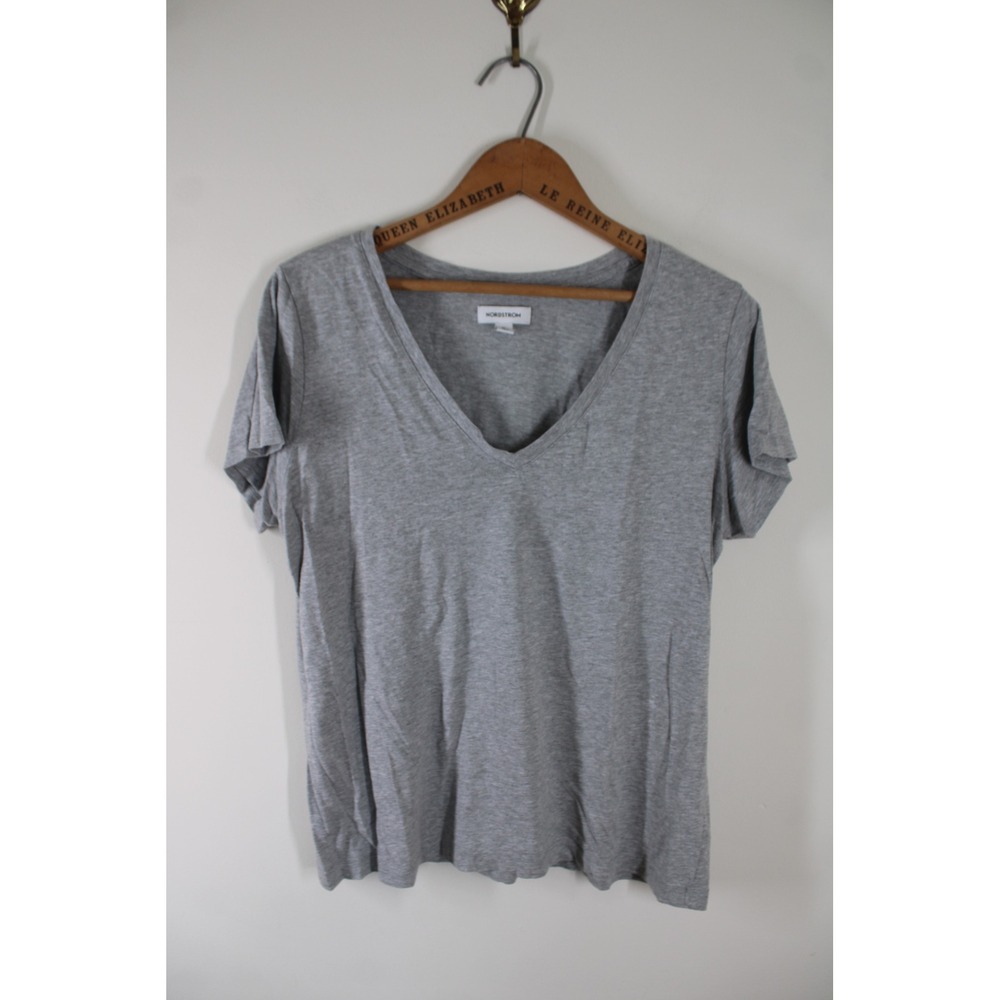 Nordstrom XL Gray V-Neck T-Shirt Short Sleeve Cotton Modal Tee Top NC445379MI
